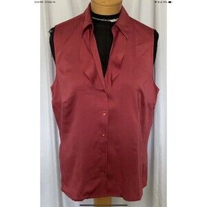 Talbots Womans 16 Pure Silk Sleeveless Buttondown Ruffle Blouse Pinky Rose NEW